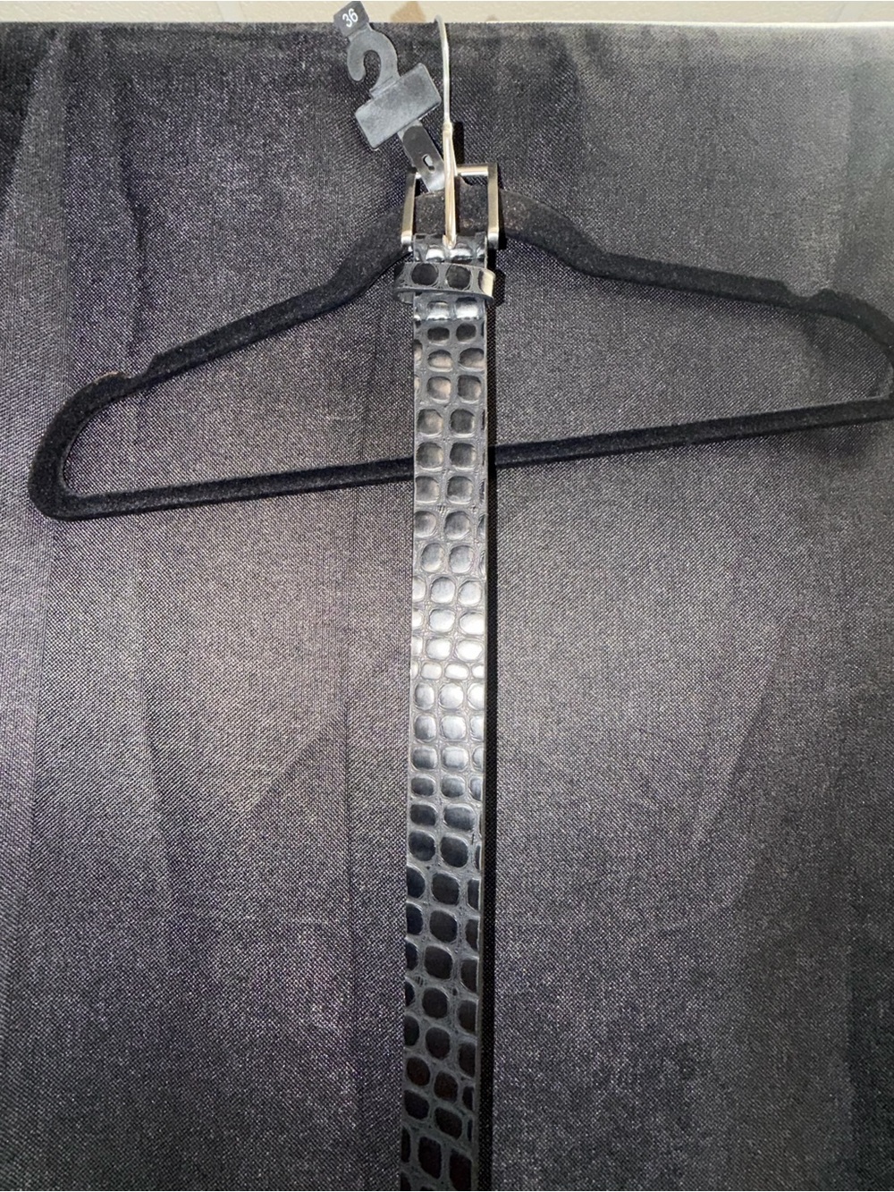 Men's Black Croc-Embossed Leather Belt - Unbranded
